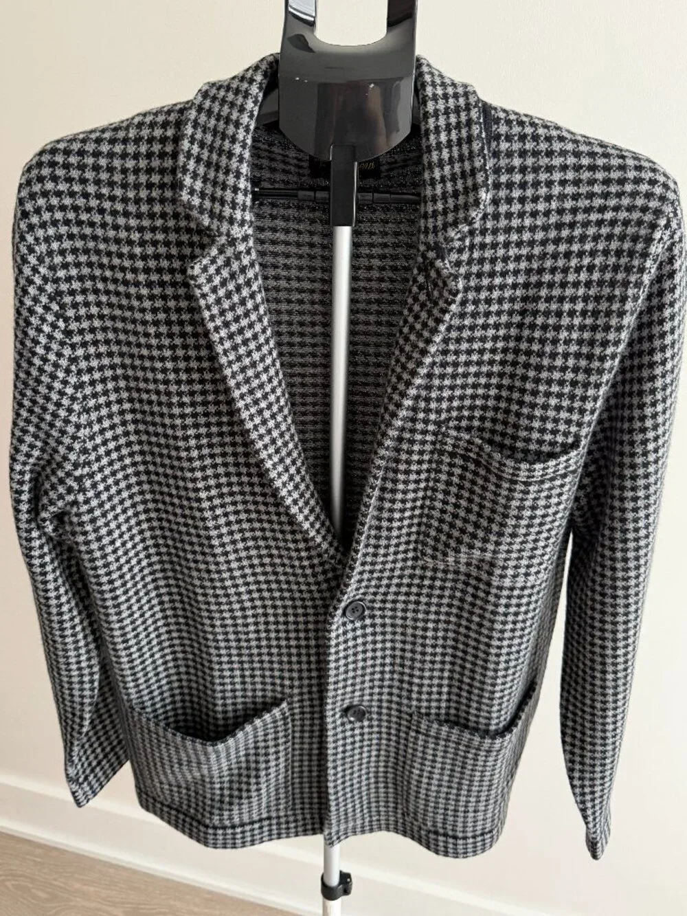100% Cashmere J. Crew Black/Grey Houndstooth Sweater Blazer (Medium)